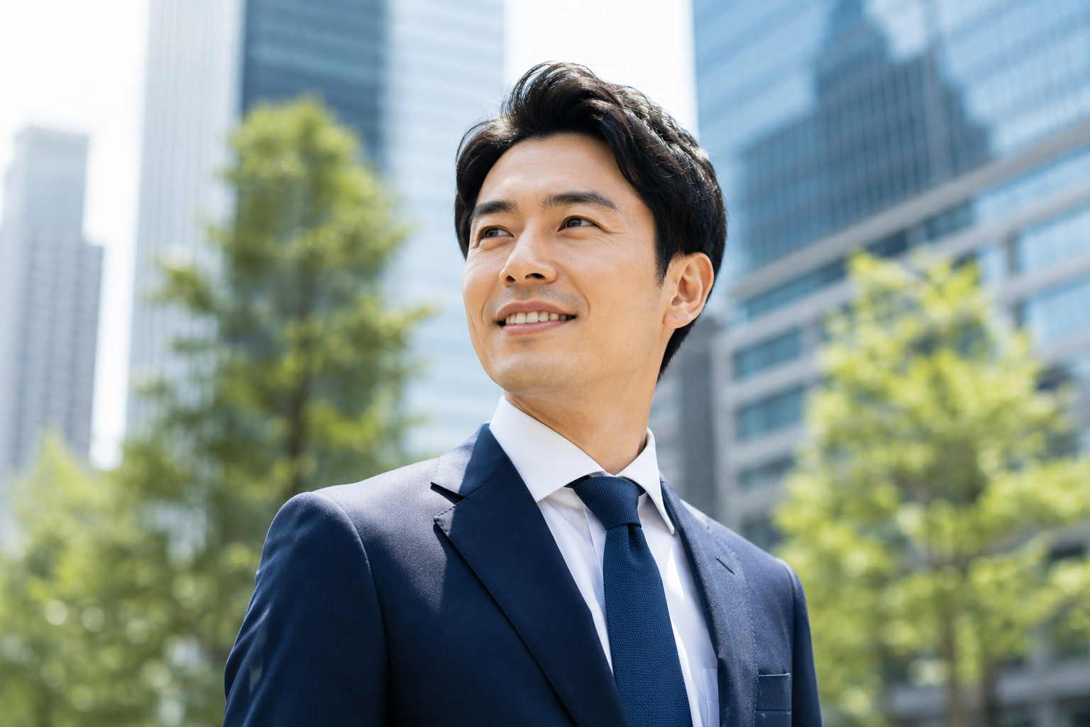 相談後、前向きに歩く男性